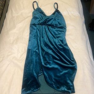 SHEIN Velvet Teal Blue Bodycon Wrap Dress Size L
